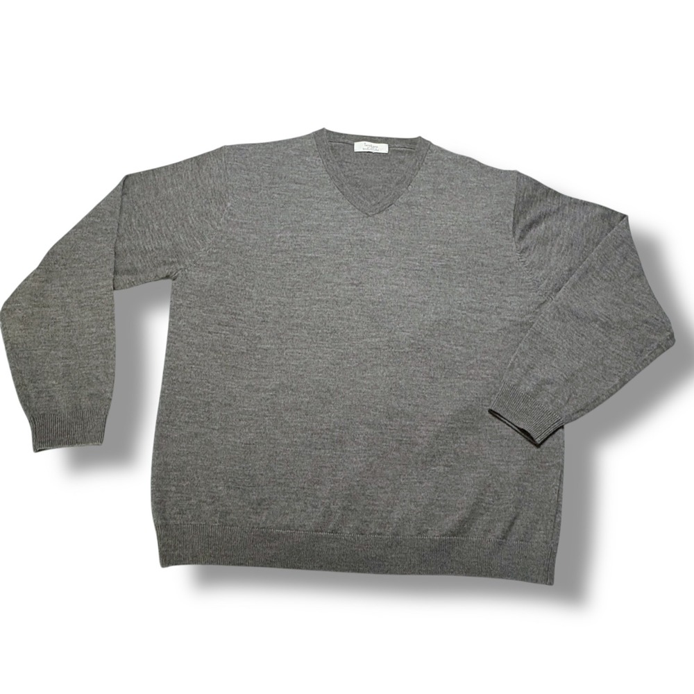 Turnbury V-neck Grey Extra Fine Merino Wool Men's Sweater‎ XL